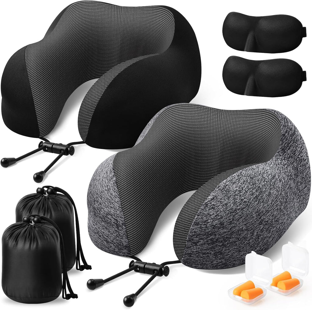 ExploreBliss Travel Pillow, 2 Pack Travel Pillows for Sleeping Airplane, Removable Cover Neck Pillow with Adjustable Clasp, Memory Foam Nec…