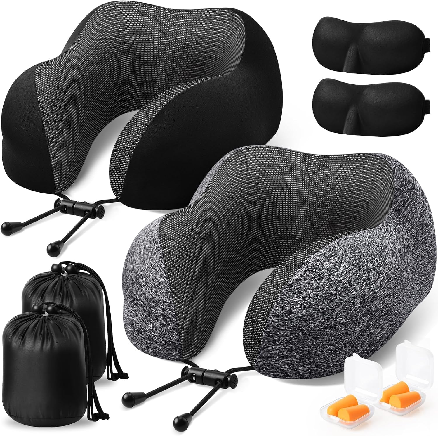 ExploreBliss Travel Pillow, 2 Pack Travel Pillows for Sleeping Airplane, Removable Cover Neck Pillow with Adjustable Clasp, Memory Foam Nec…