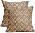 Brown Floral Block Print Pillow Covers 20x20 Inch Set of 2, Vintage Flower Pattern Decorative Throw Pillowcases Outdoor Farmhouse Cushion…