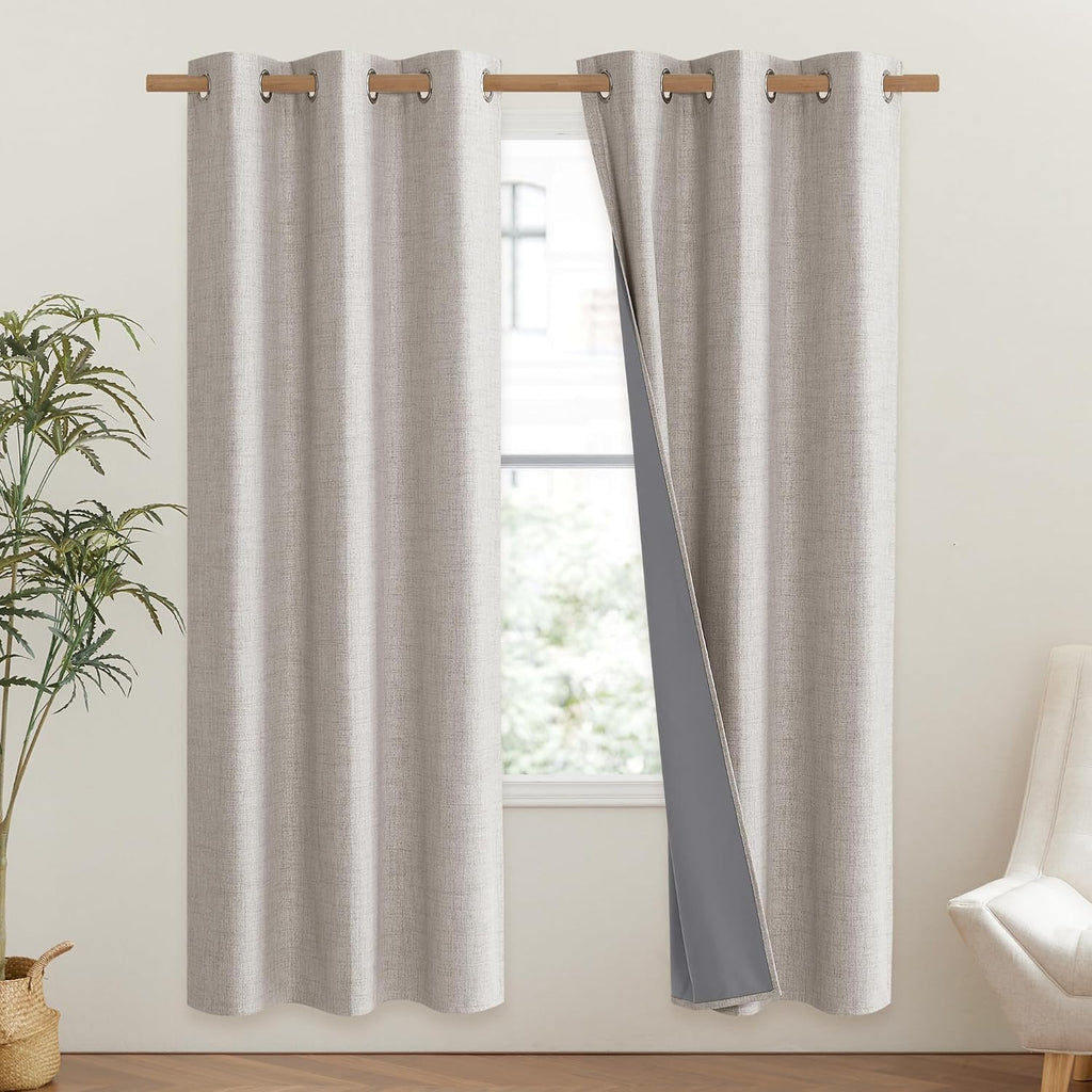 NICETOWN Brich Vintage Open Linen Weave Flax Thermal Curtains, 100% Blackout Curtains 72" Long for Dining Room, Soundproof Window…