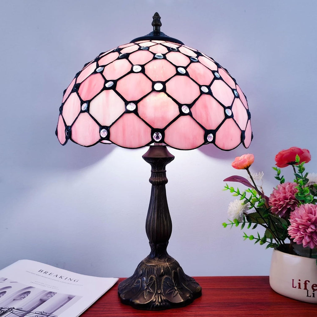 Tiffany Lamp Stained Glass Table Lamp Antique Bedside Desk Reading Light 3-Way Color LED Living Room Nightstand Light 12X12X19 Inches…
