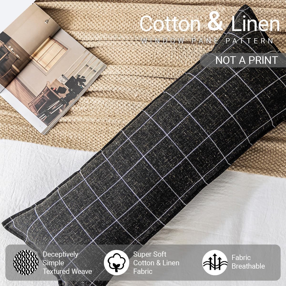 CARRlE Home Decorative Long Lumbar ThrowPillow Covers 14x36 for Bed Without PillowInsert, Black Boho Long Body Pillow Cover 14 x36, Cute…