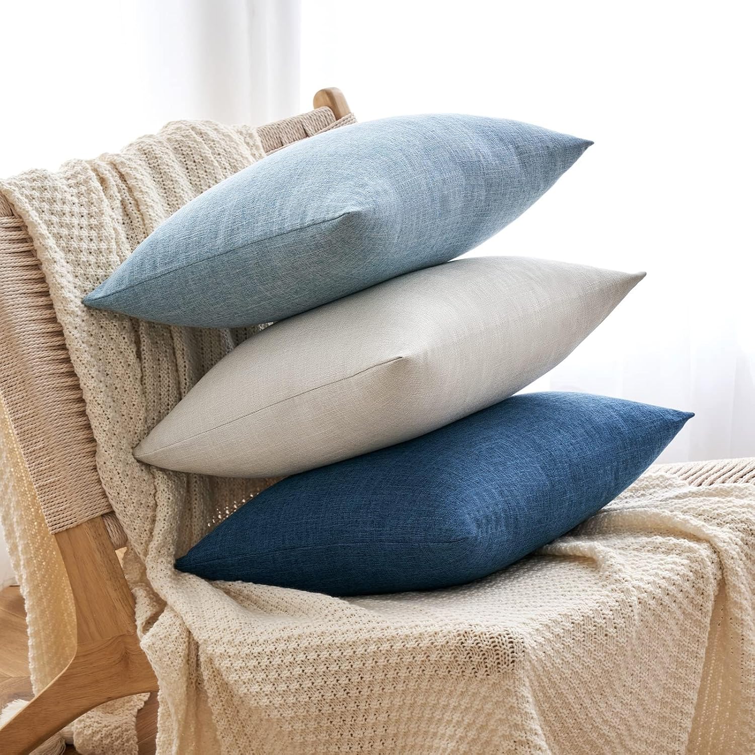 Miulee 26x26 Inch Pack of 2 Decorative Linen Burlap Textured Euro Pillow Covers Farmhouse Boho Accent Pillowcases Spring Coastal Home Decor…