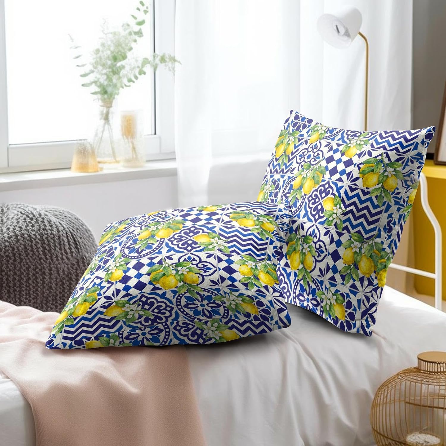 Lemon Mexican Tilt Pillow Covers 22x22 Inch Set of 2 Lemon Decor Italian Gifts Throw Pillow Cases Spring Summer Party Holiday Decorative…