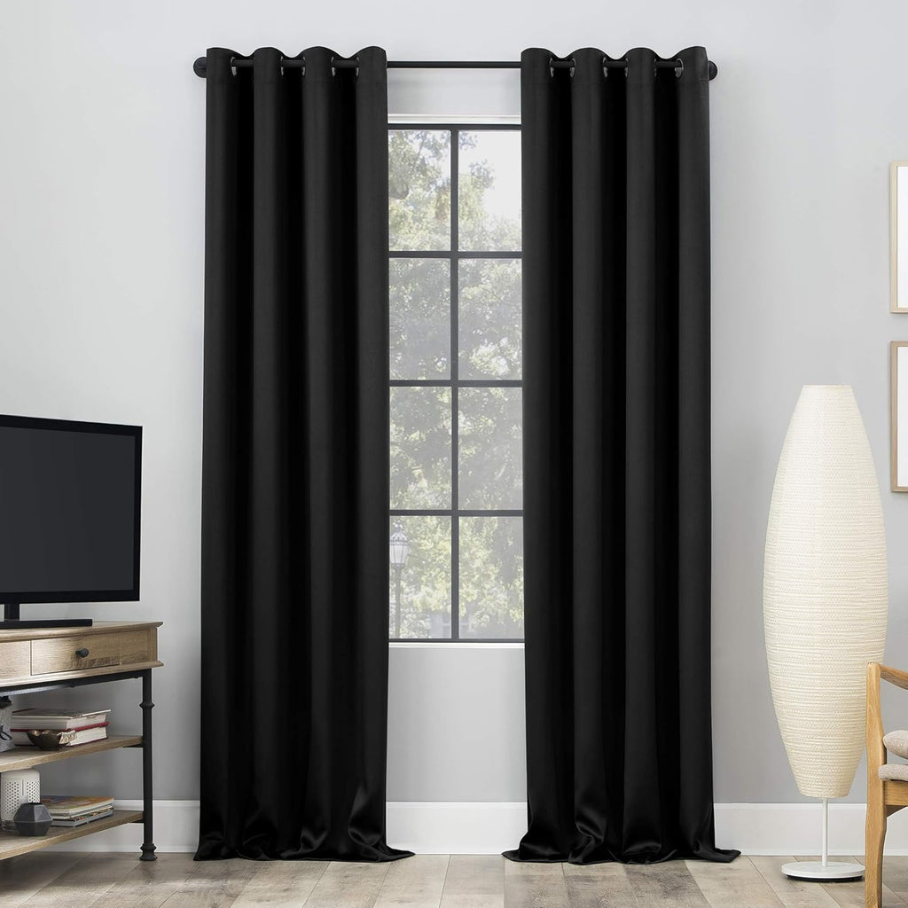 Sun Zero Nordic 2-pack Theater Grade Extreme 100% Blackout Grommet Curtain Panel Pair, 52" x 96", Black