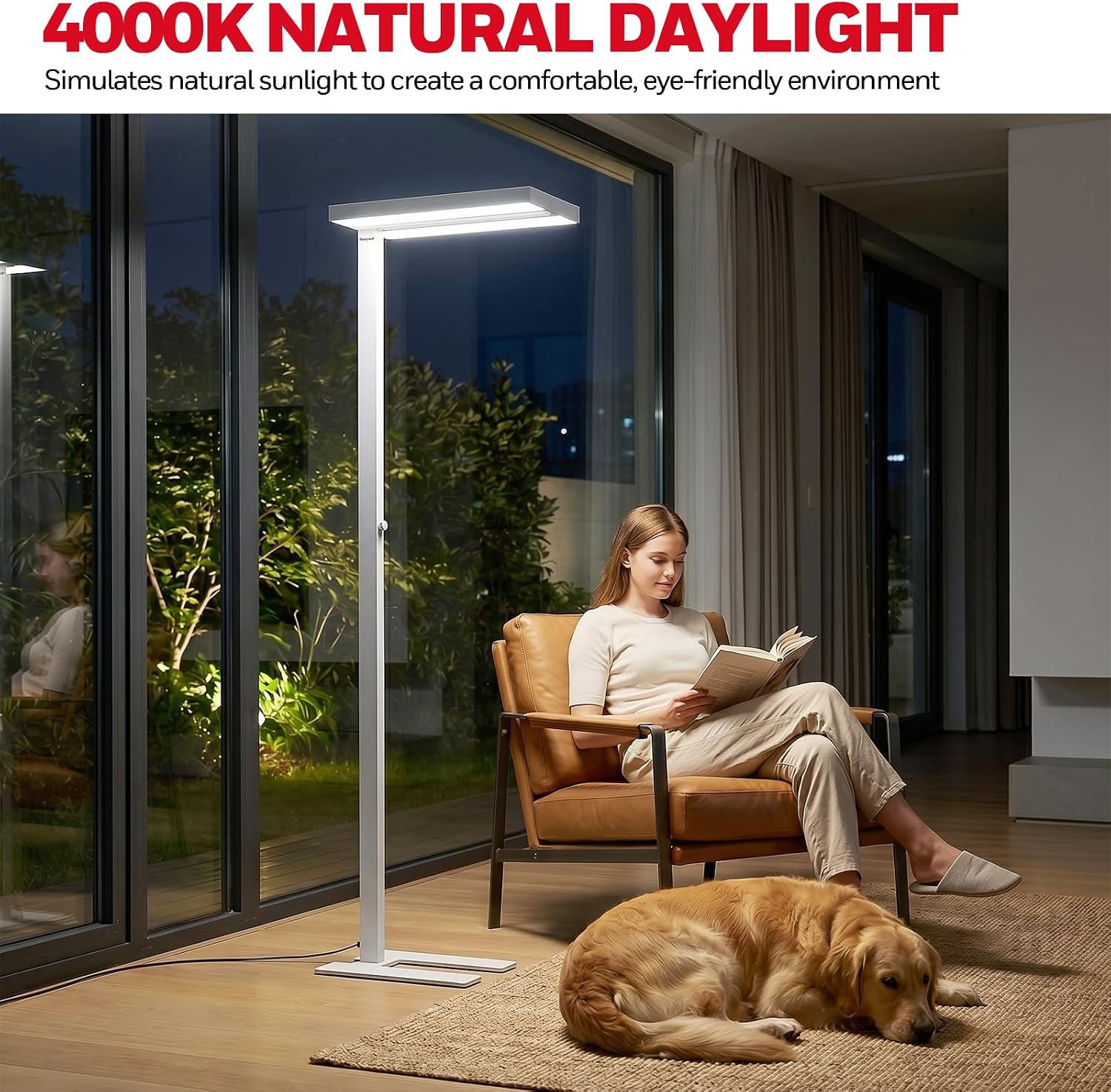 Honeywell 10400LM LED Floor Lamp, 02E Pro Sunturalux Eye-Caring Reading Standing Light, 100W Modern Natural Daylight 4000K Dimmable 77"…