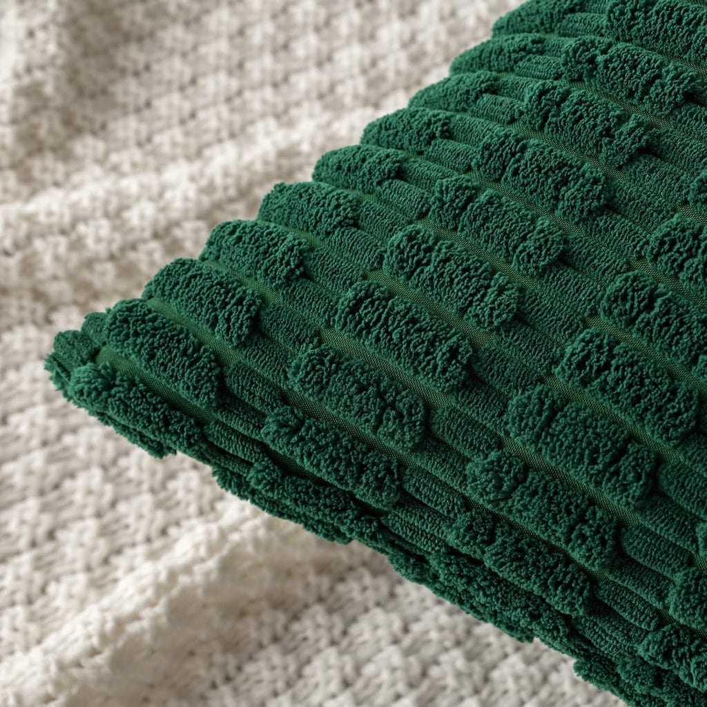 Miulee Pack of 2 Dark Green Corduroy Decorative Pillow Covers 18x18 Inch Soft Boho Striped Throw Pillow Covers Modern Farmhouse Home Decor…