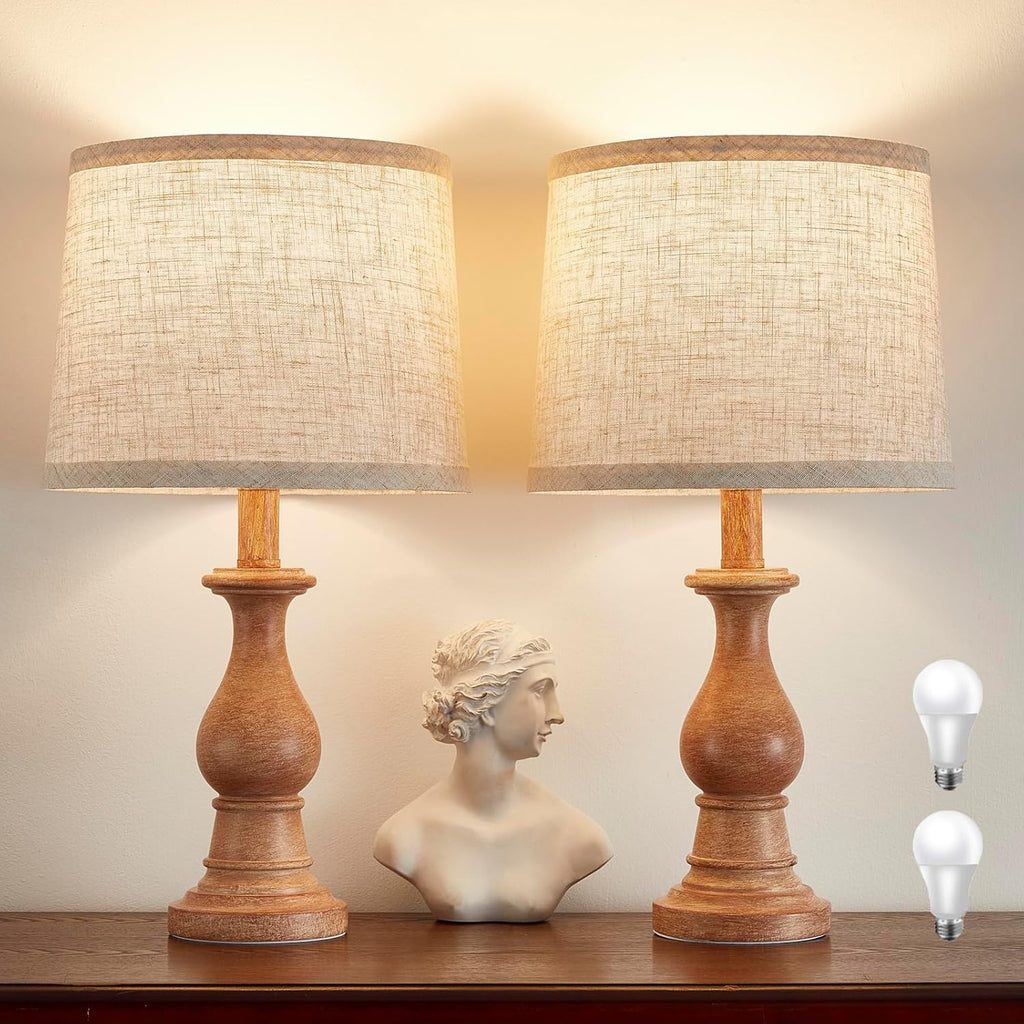 Vintage Table Lamp for Living Room Bedroom, 18.5" Farmhouse Bedside Lamps Nightstand Lamp Set of 2, Table Lamps with Oatmeal Linen Lamp…