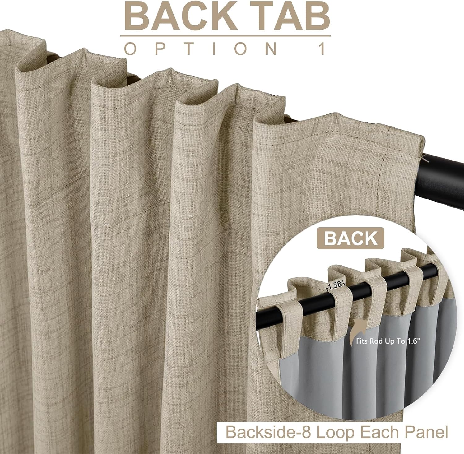 100BlackoutShield 100% Blackout Shield Linen Blackout Curtains for Bedroom 108 Inches Long, Back Tab/Rod Pocket Living Room Drapes, Thermal…