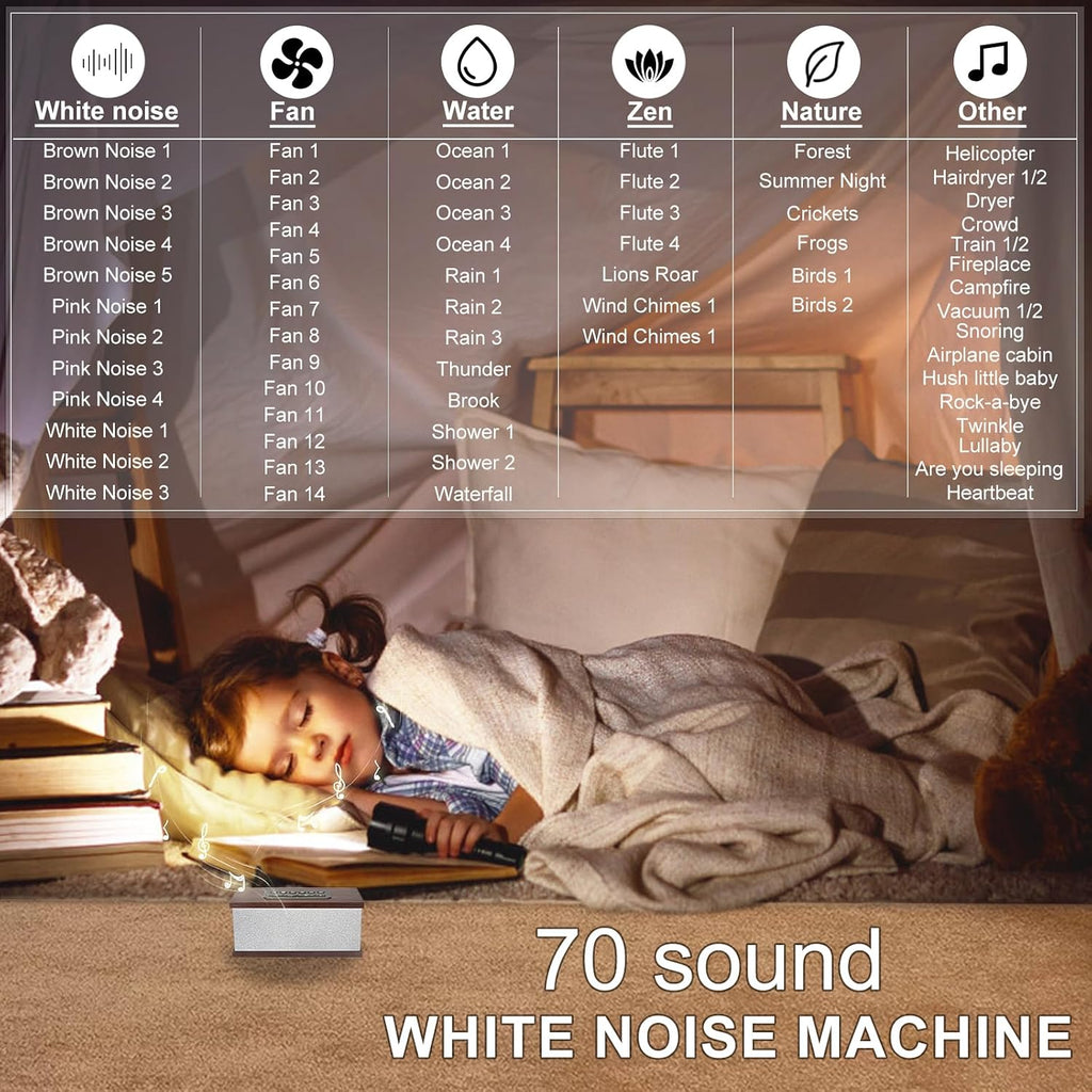 Sound Machine White Noise Machine with 70 Natural Soothing Sounds Sleeping Timer Memory Function 30 Volume Levels Brown Noise Sleep…