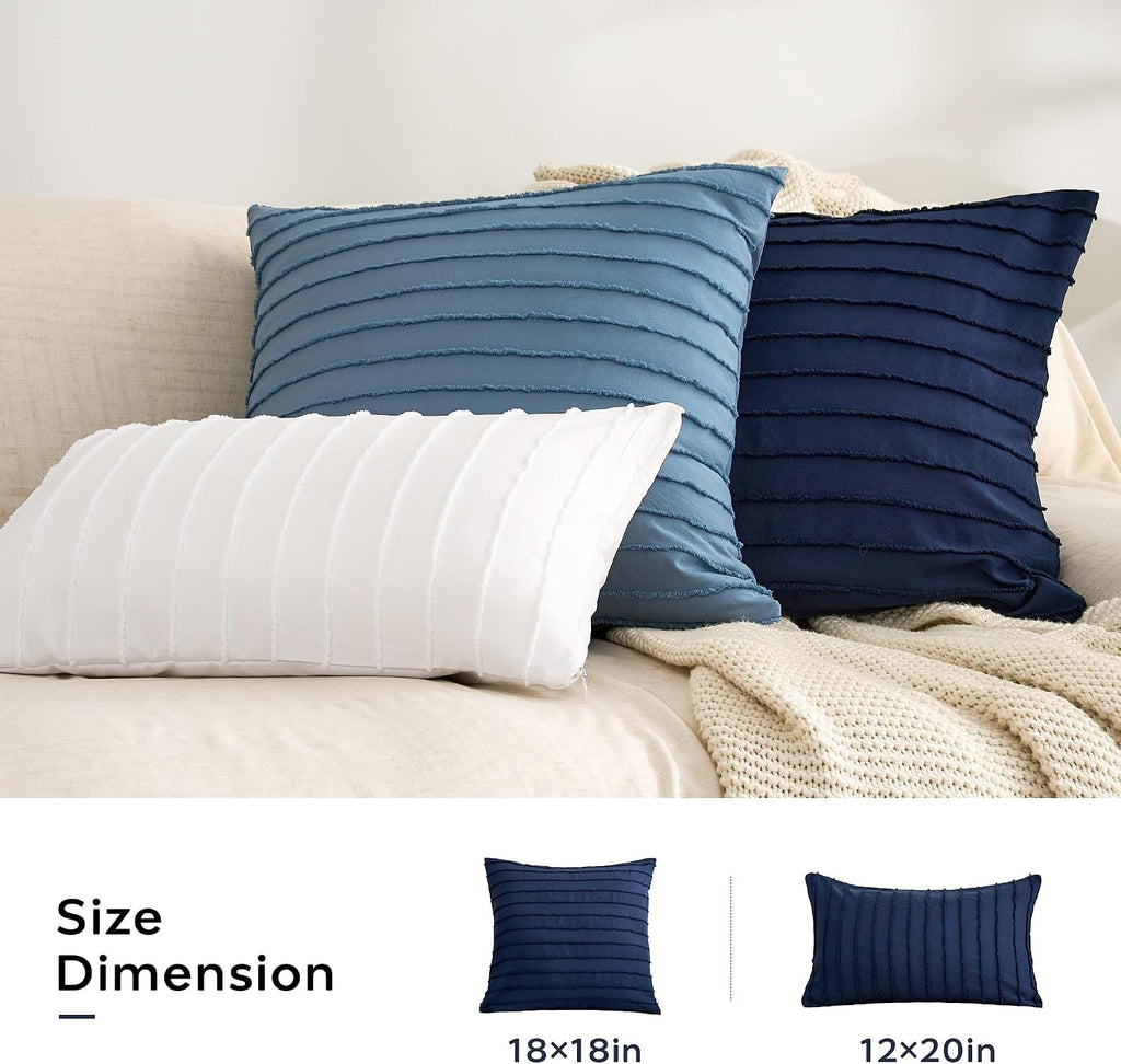 Jellymoni 2 Pack Navy Blue Pillowcases 12" x20", Soft Microfiber Striped Tufted Pillow Covers(Pillows are not Included) 2 Pack 20 inches Bl…