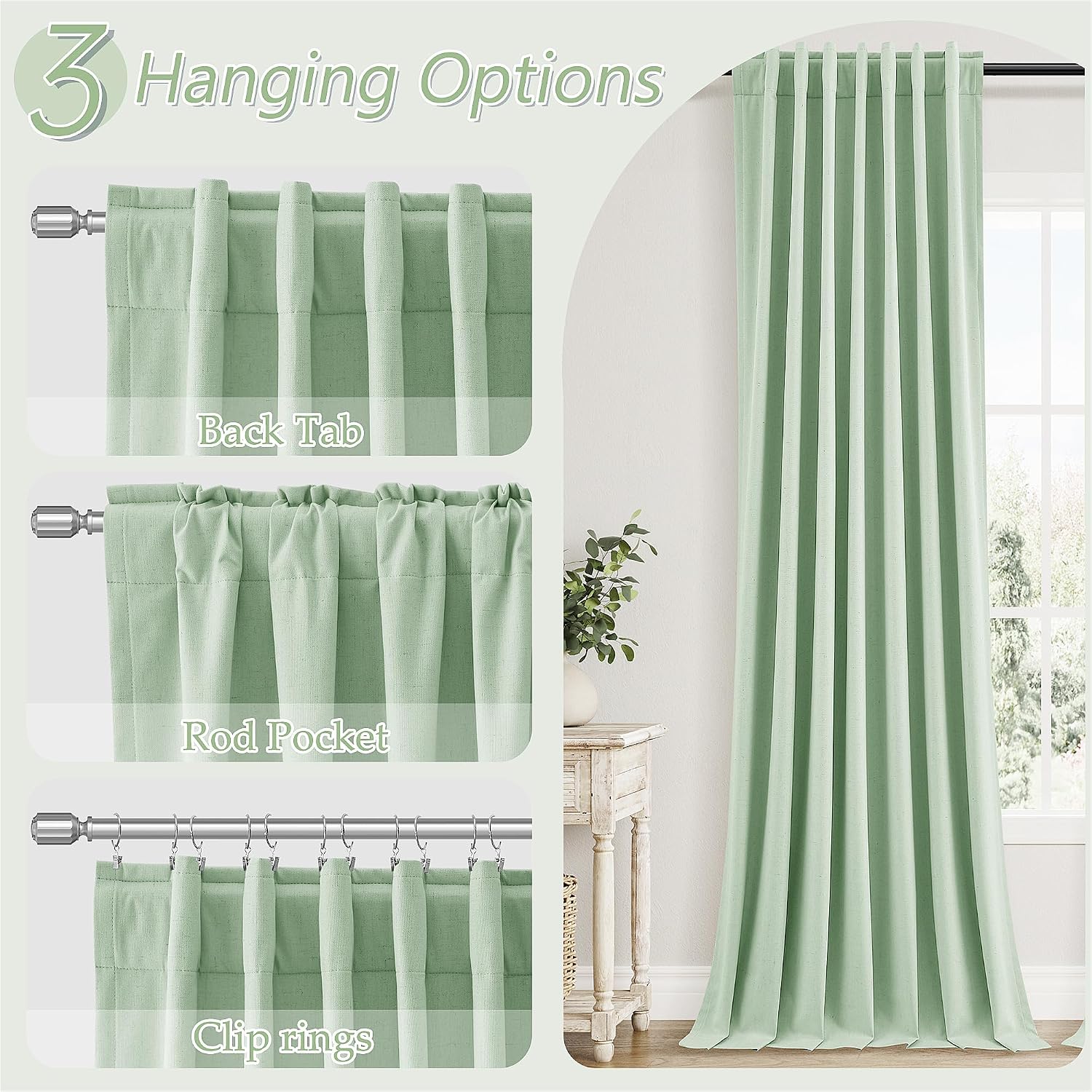 Guken 100% Blackout Curtains 120 Inch Length 2 Panels Set for Living Room Bedroom Back Tab Thermal Insulated Black Out Linen Drapes Room Da…