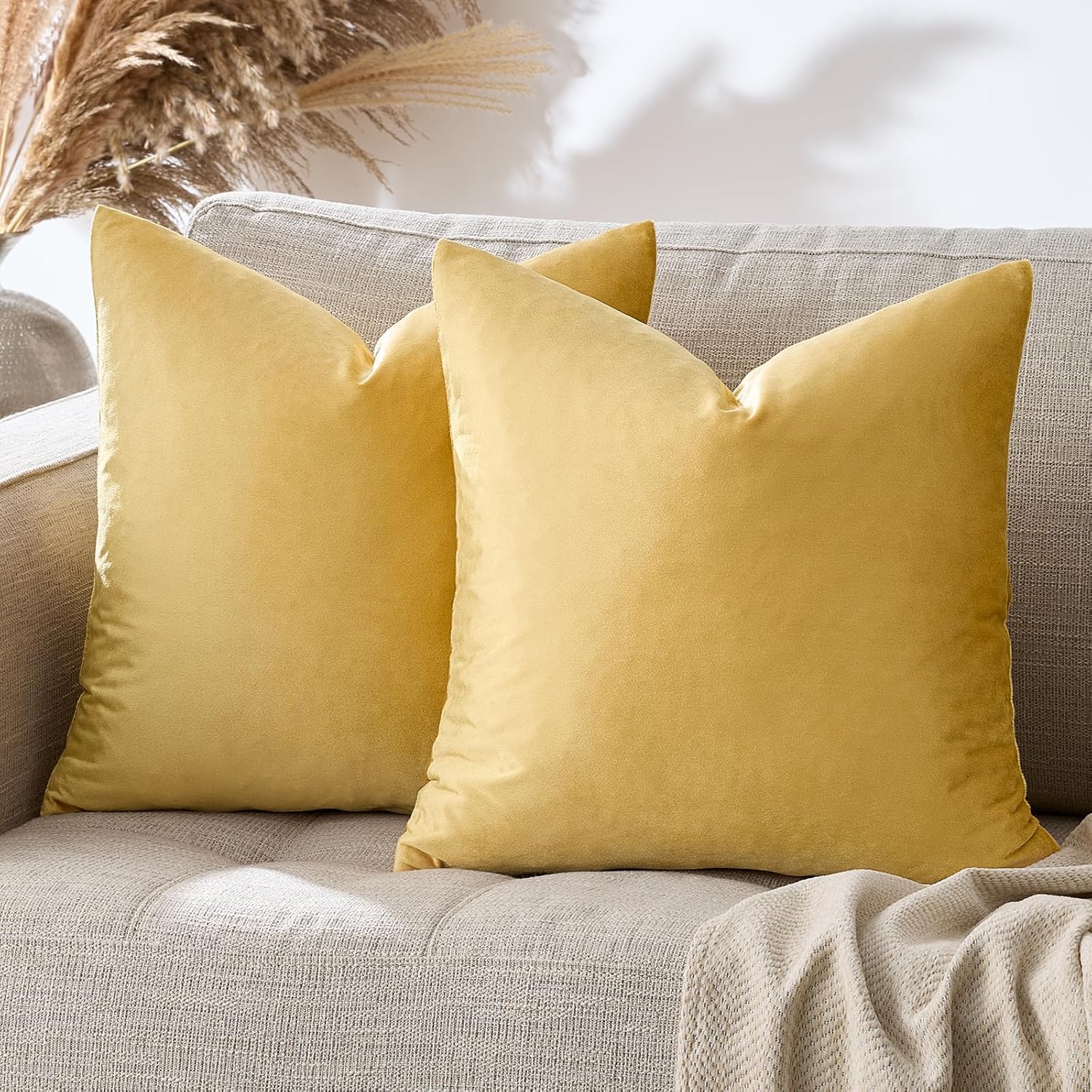GIGIZAZAFocusingonhomedecoration GIGIZAZA Decorative Couch Throw Pillow Covers, Set of 2 Yellow Square Pillow Cushion Covers 26x26, Pillow Ca…