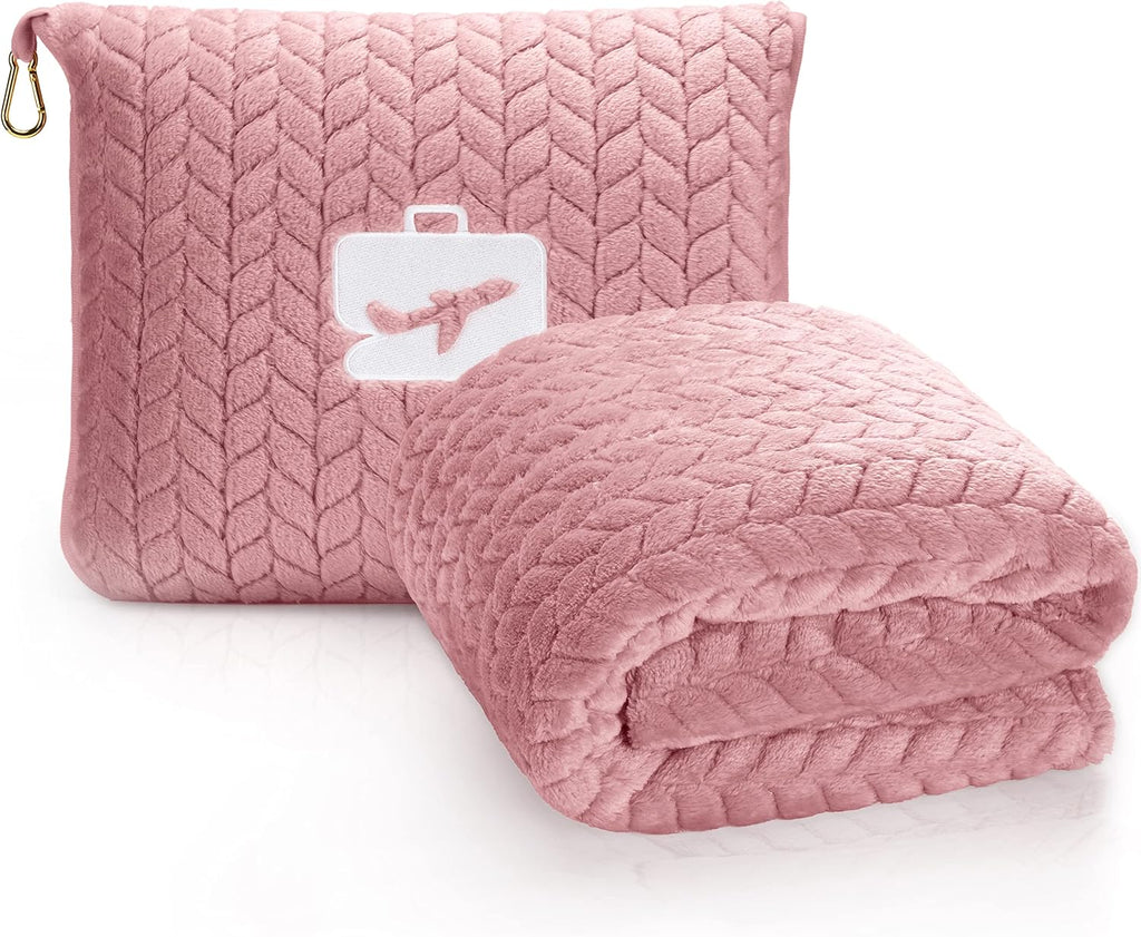 EverSnug Travel Blanket & Pillow 68x42 - Premium Ultra-Soft Microfleece 2 in 1 Compact & Packable Flight Blanket with Soft Bag…