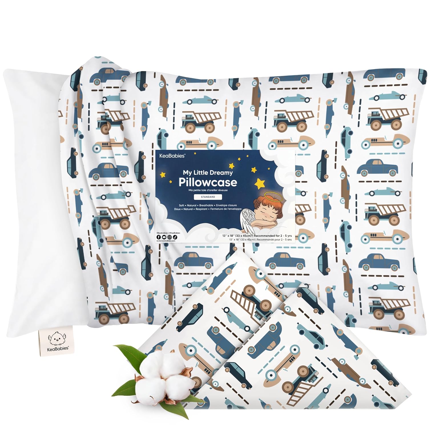 KeaBabies Toddler Pillowcase 13"x18" - Organic Cotton Toddler Pillowcase for Kids, Boys, Girls, Soft & Durable Cotton Cover for Miniature…