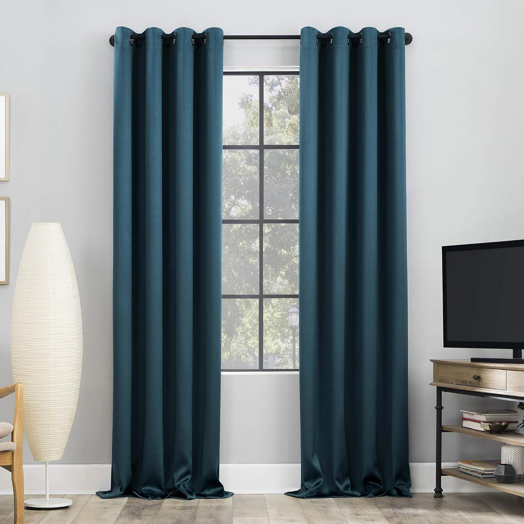 Sun Zero Nordic 2-pack Theater Grade Extreme 100% Blackout Grommet Curtain Panel Pair, 52" x 108", Teal