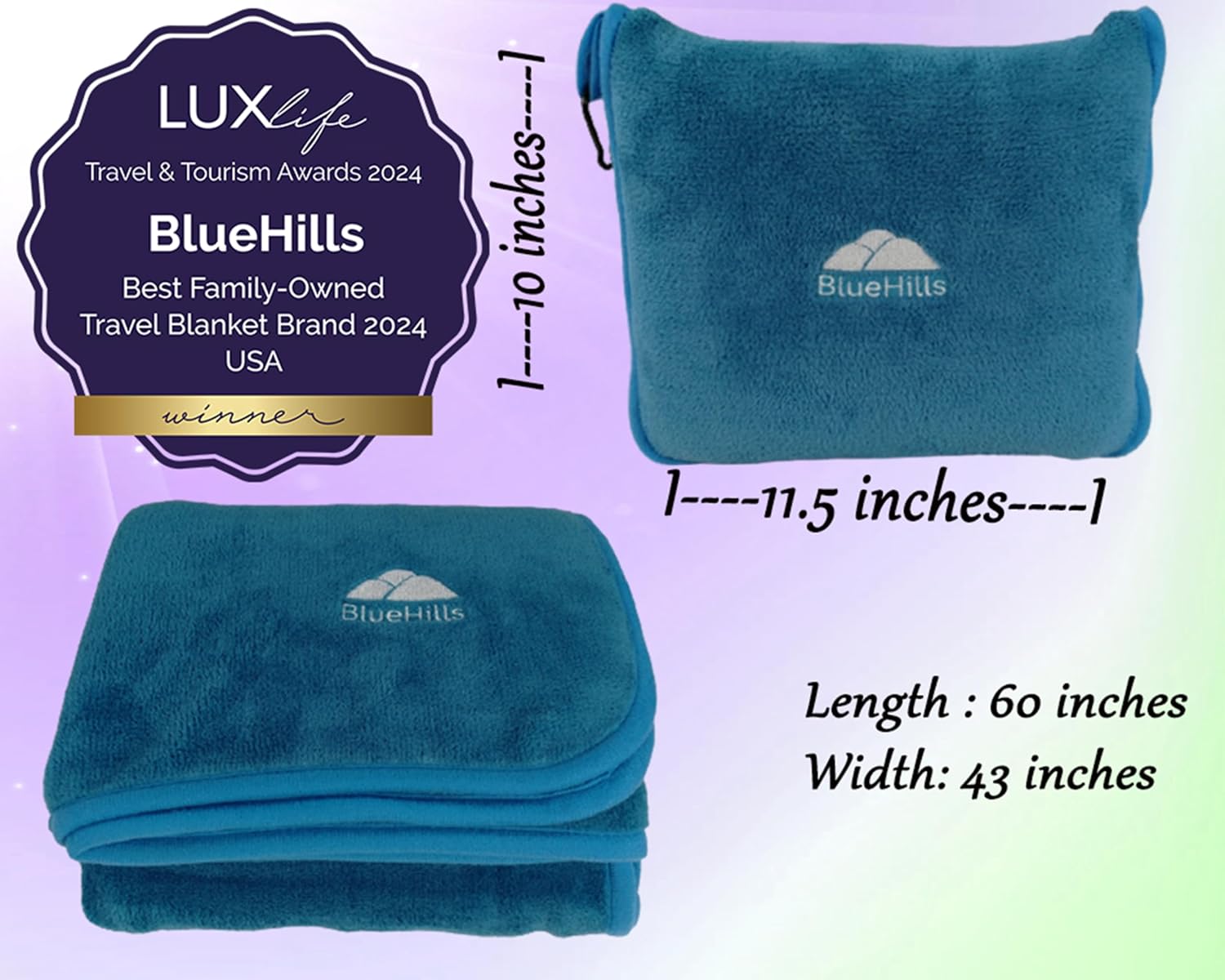 BlueHills Premium Soft Travel Blanket Pillow Airplane Blanket in Soft Bag case with Hand Luggage Belt and Carabiner Compact Pack Large…