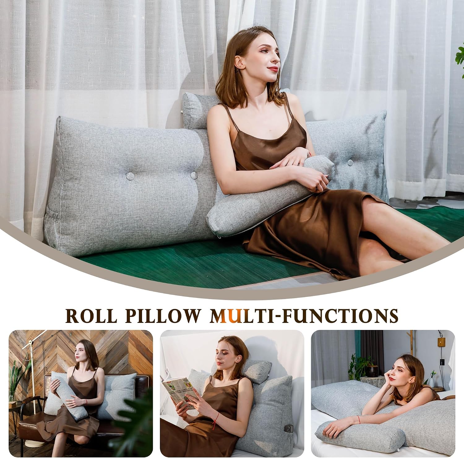 WelltyCare Twin Size Headboard Pillow - Linen Fabric Reading Backrest Cushion for Bed & Sofa, Daybed Bolster Support with Detachable Neck R…