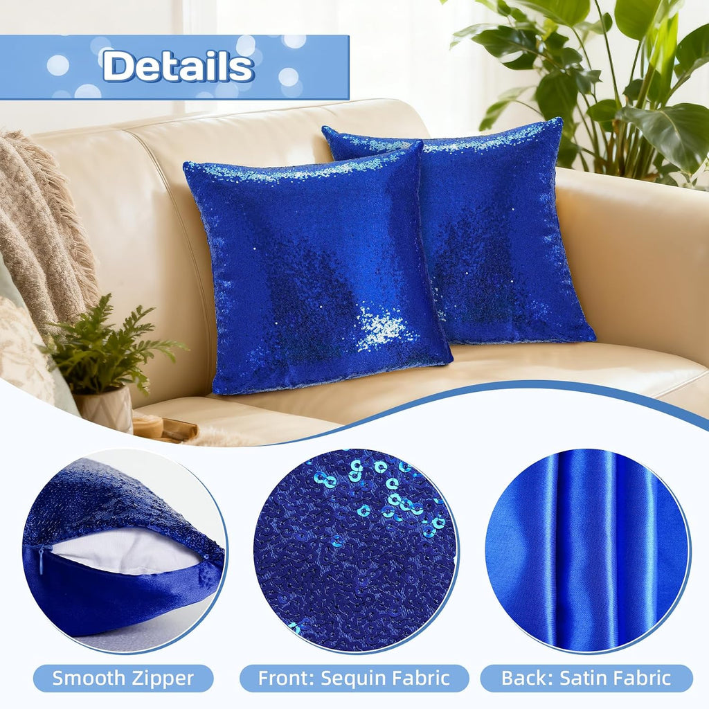 Eternal Beauty Set of 2 Sequin Decorative Pillow Cover Navy Blue Throw Pillow Covers for Couch Sofa Throw Pillows 18 X 18 Inches