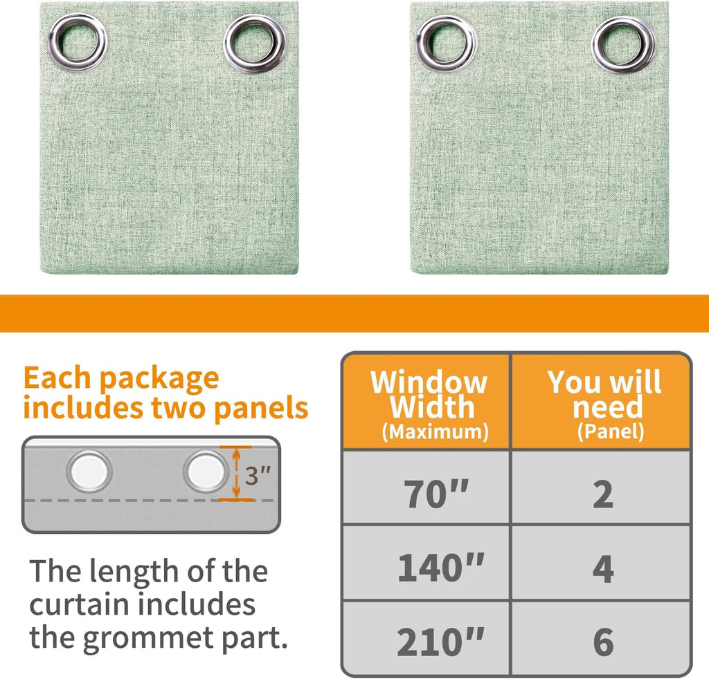 YoungsTex Sage Green Linen Blackout Curtains 80 Inch Length for Living Room, Full Room Darkening Drapes Thermal Insulated with Grommet Ener…