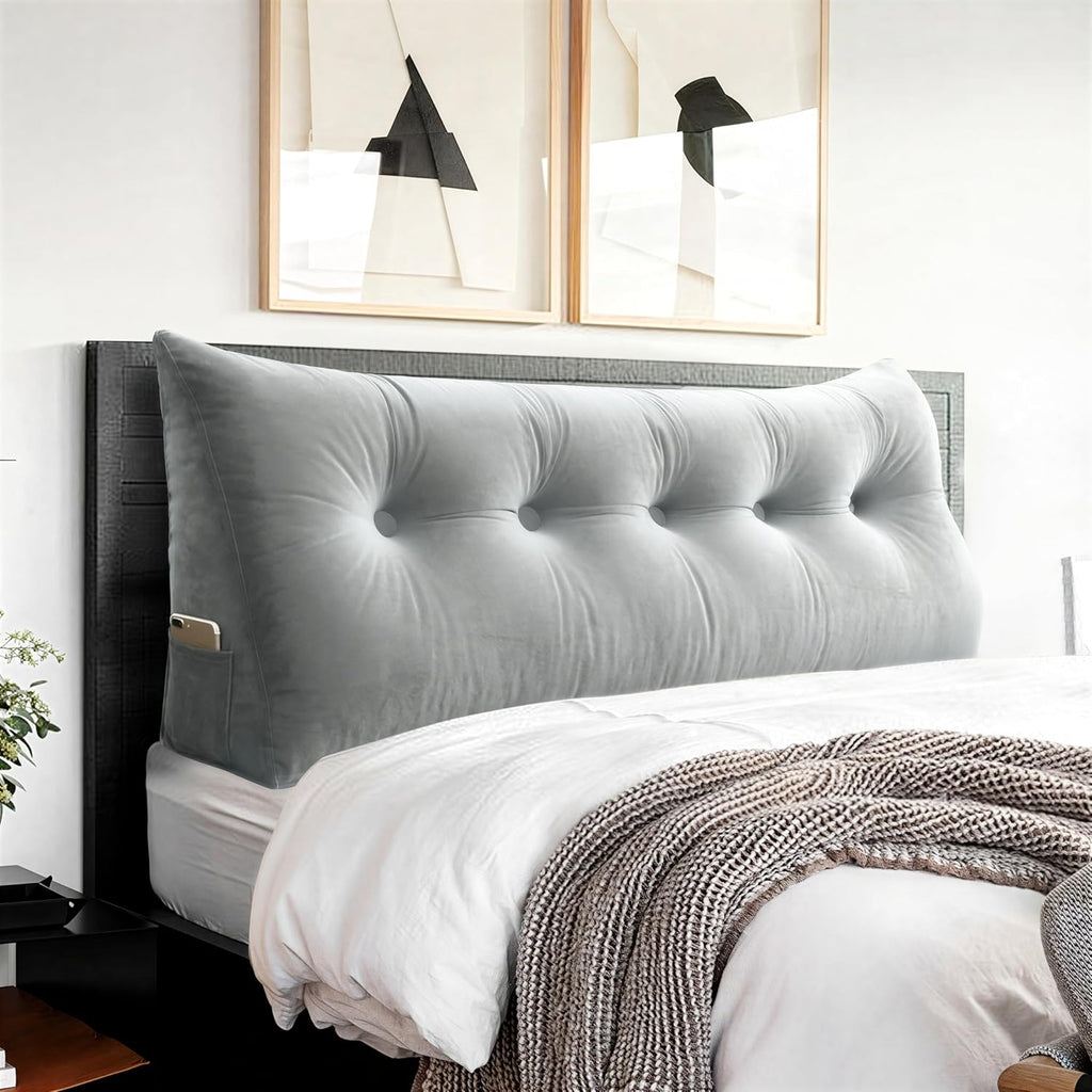 Headboard Pillow Queen - Velvet Large Bed Wedge Headboard Reading Pillow, Shredded Foam Daybed Pillow, Positioning Support Backres Pillow…