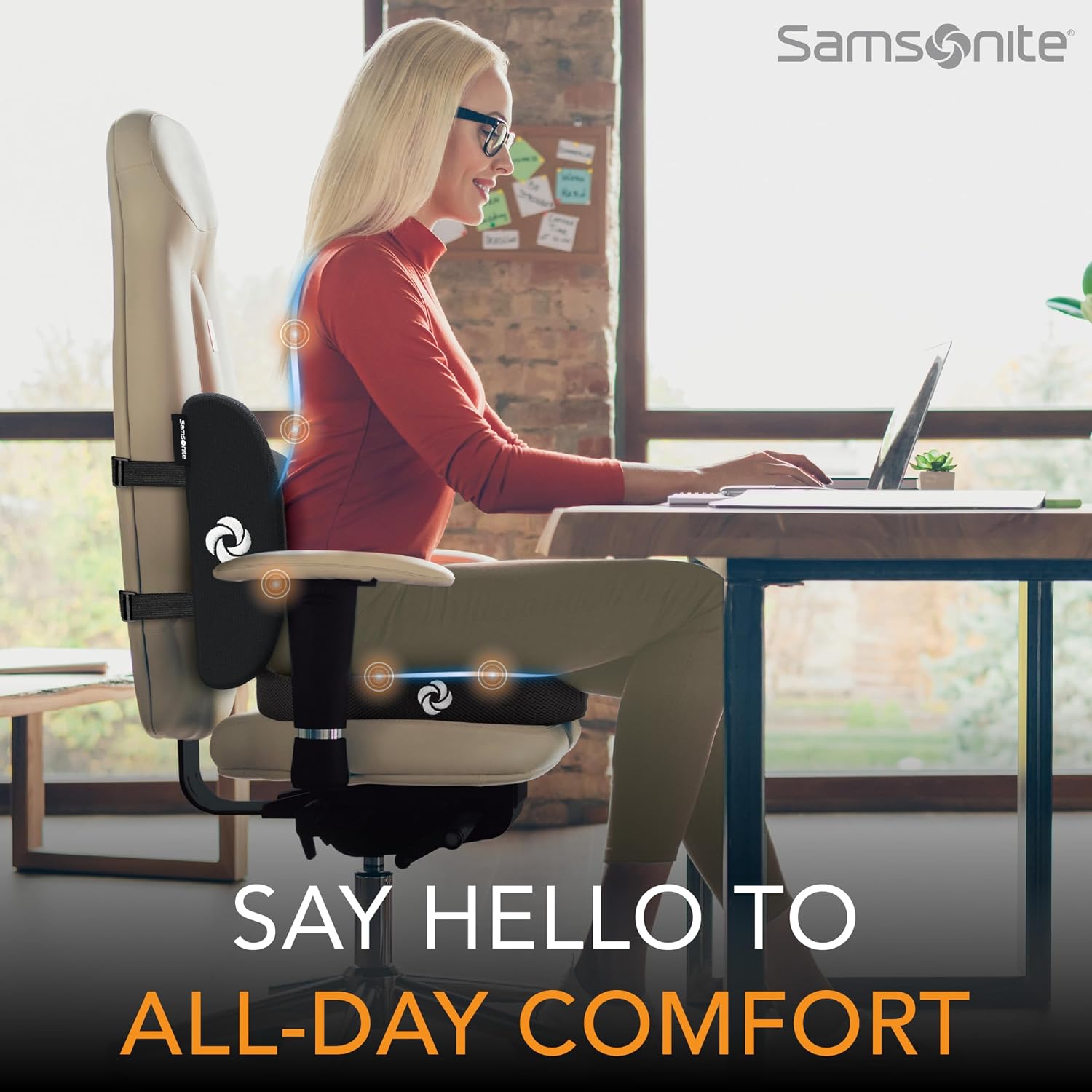 Samsonite Ergonomic Seat Cushion and Lumbar Support Cushion Combo, Memory Foam Office Chair for Back Support, Car Seat and Wheelchair…