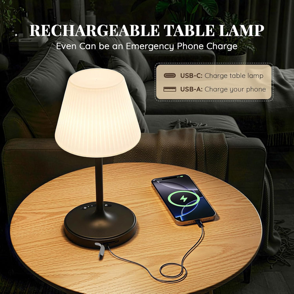 Audles Cordless Table Lamp, Waterproof Shower Lamp, 4000mAh Rechargeable Table Lamps, 3-Color Dimmable Light, Battery Operated Lamp Desk Ni…