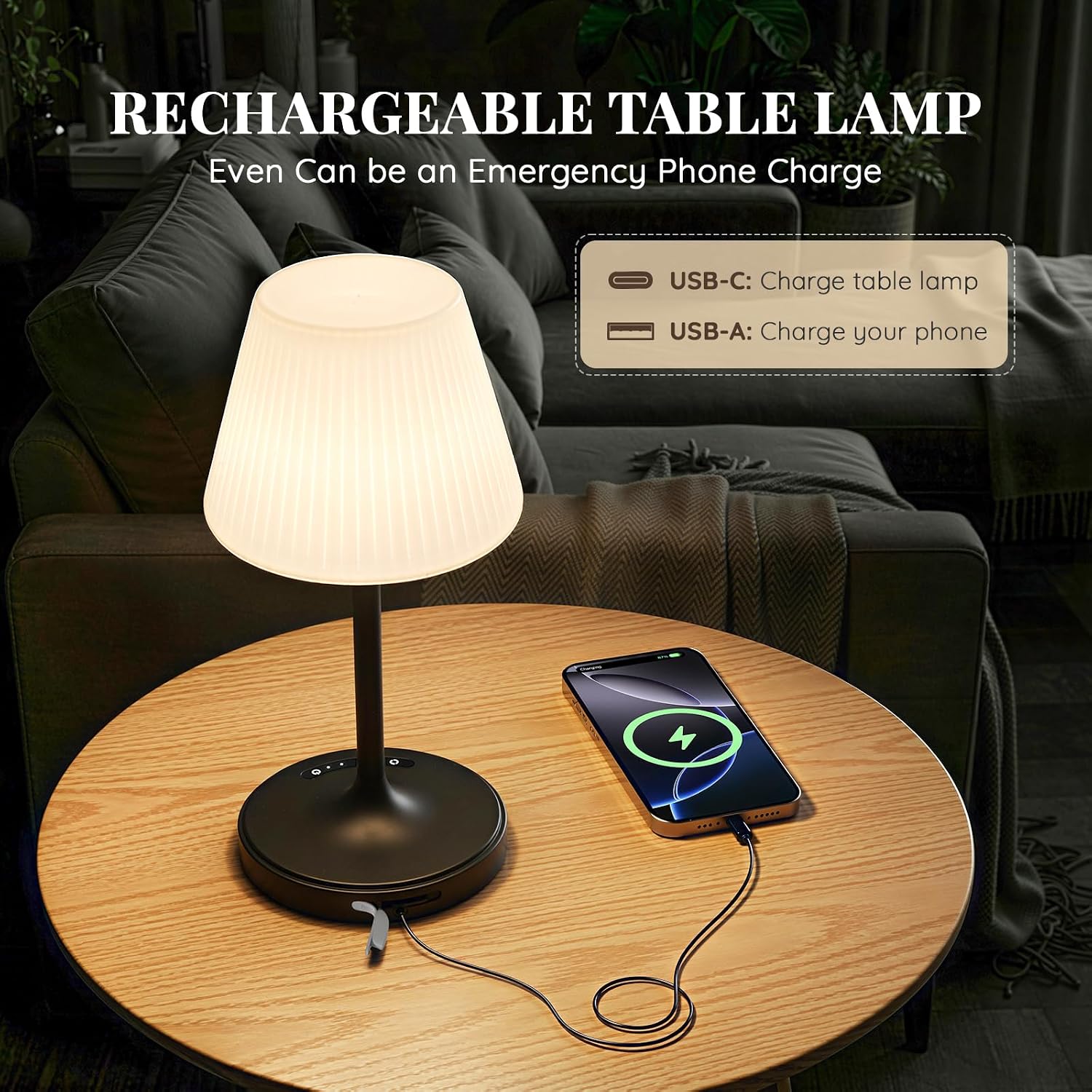 Audles Cordless Table Lamp, Waterproof Shower Lamp, 4000mAh Rechargeable Table Lamps, 3-Color Dimmable Light, Battery Operated Lamp Desk Ni…