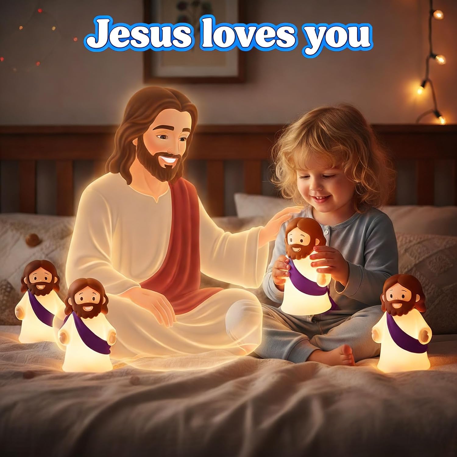 Jesus Night Light Rechargeable Bedside Night Light Dimmable Silicone LED Light Ideal for Religious Gatherings, Gifts for Sunday School…