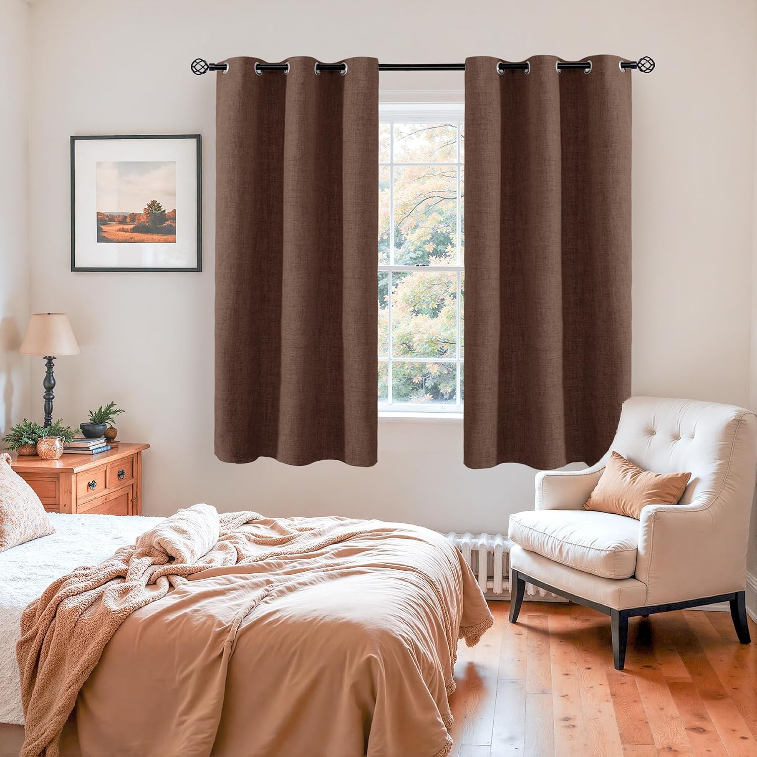 YoungsTex Brown Linen Blackout Curtains 63 Inches Long for Bedroom, Full Room Darkening Drapes with Grommet Thermal Insulated for Living Ro…