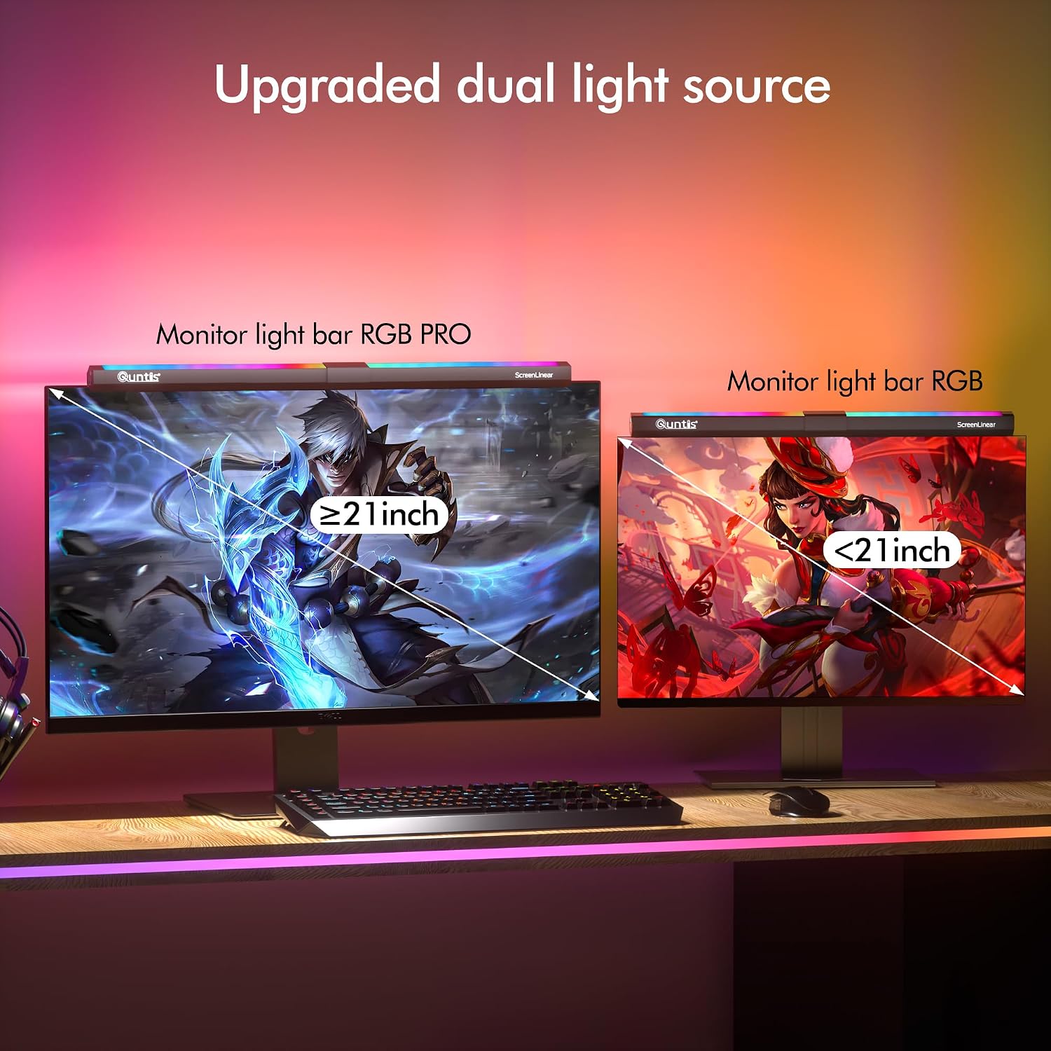 Quntis Monitor Light RGB PRO Backlight, Eye-comfort Dual Light Computer Light Bar Gaming Office Desk Lamp, 15 Modes Dimmable Backlight, 3…