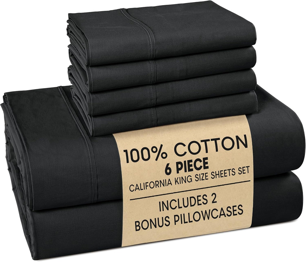 Casa Platino Sheets Cal King – 6 Piece Crisp Percale Weave Cal King Cooling Sheets with 15" Deep Pockets, Lightweight & Cool Feel for All…