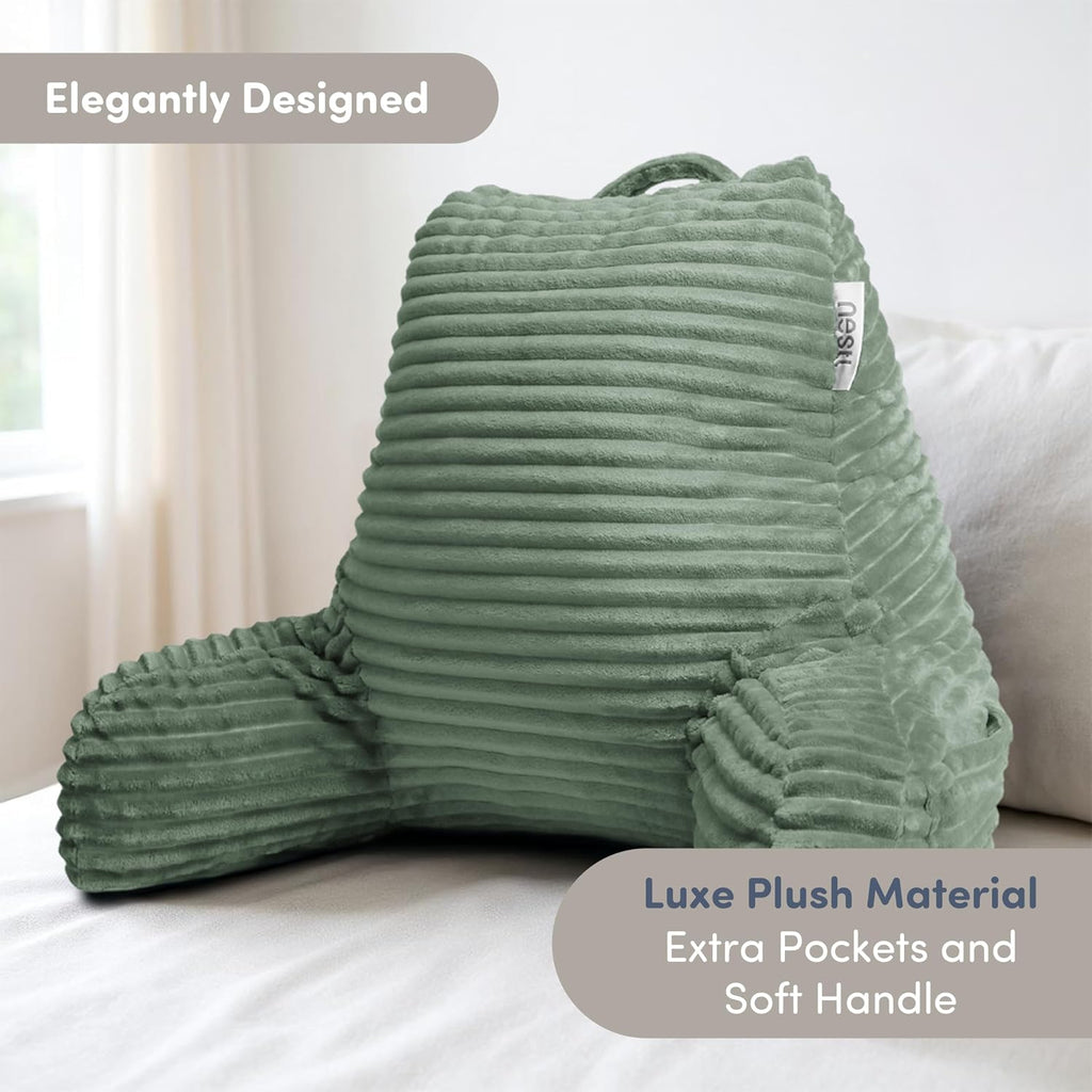 Nestl Reading Pillow with Shredded Memory Foam, Luxe Cut Plush Back Pillow for Sitting Up in Bed, Back and Arms Adjustable Support for…