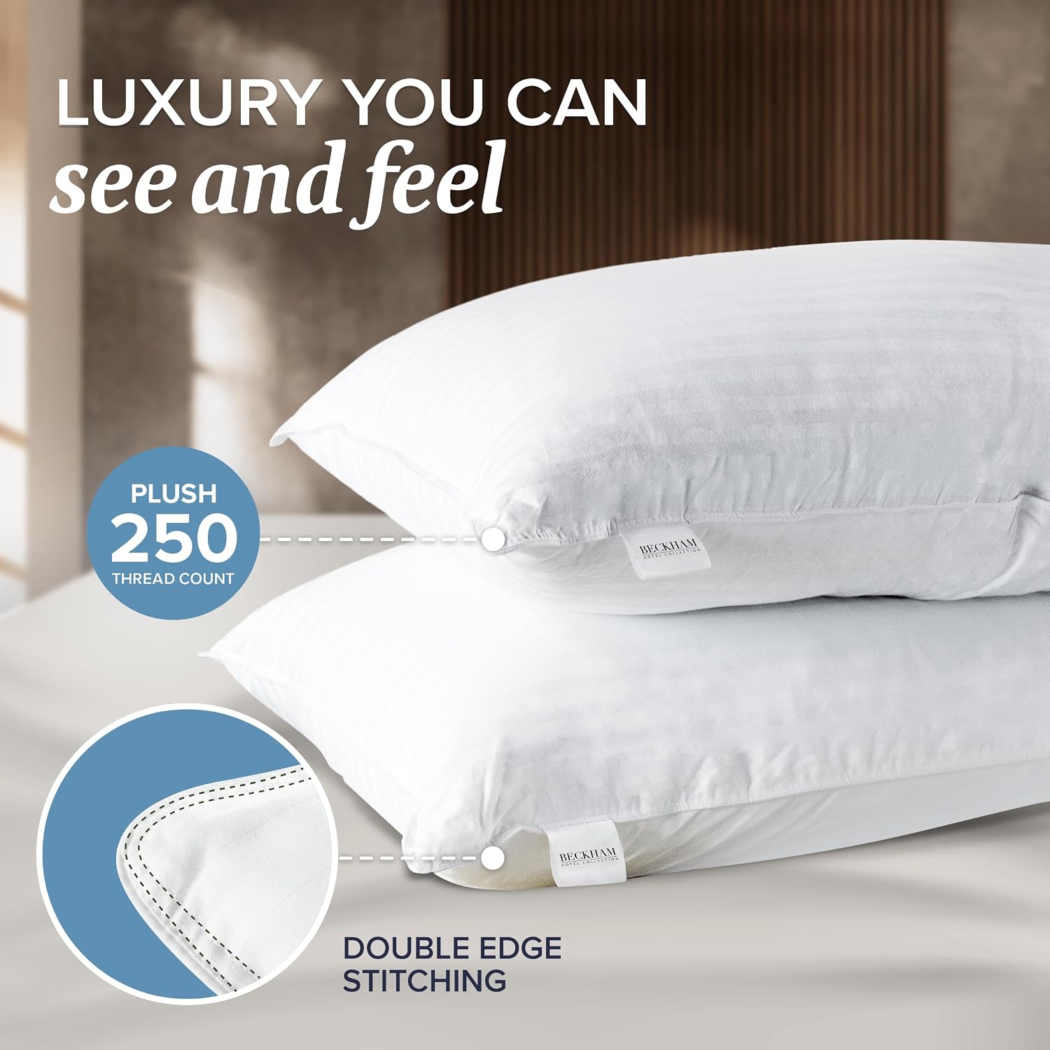 BeckhamHotelCollection Beckham Hotel Collection Shredded Memory Foam Pillow 2-Pack Queen | Adjustable Fill Cooling Bed Pillows for Side, Ba…
