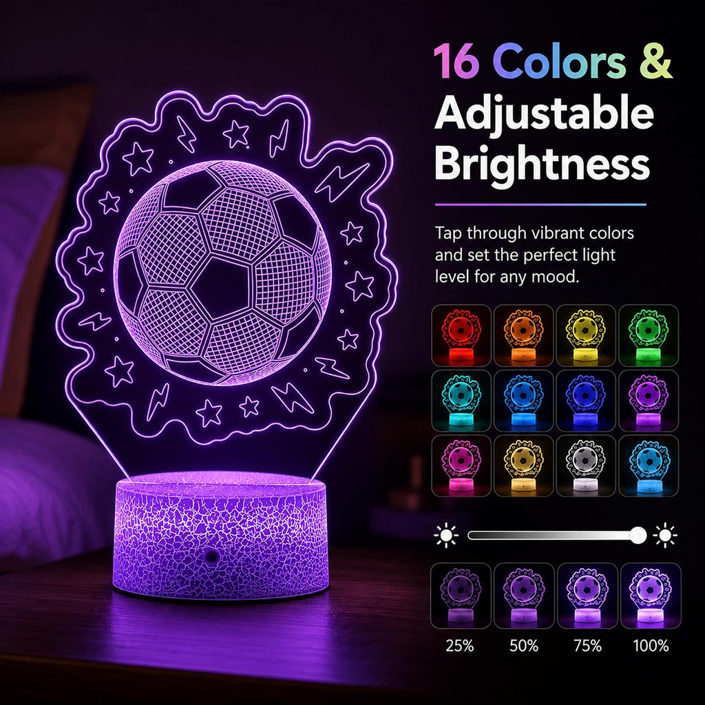 Soccer 3D Illusion Night Light, Remote, 16 Colors Changing RGB Flashing Mode Dimmable LED Lamp, Birthday Holiday Gifts for Boys Girls…