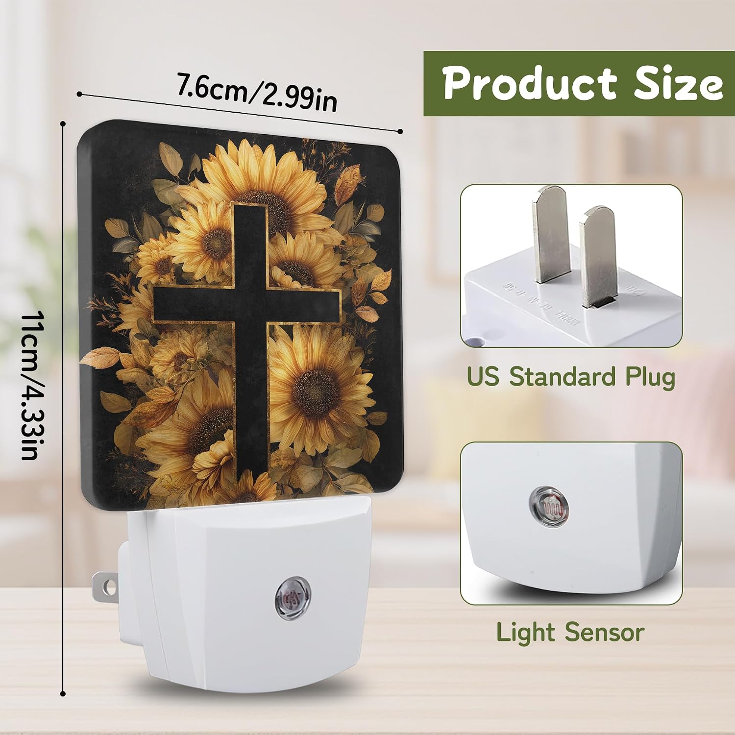 Sunflower Cross Christian Night Light, Night Lights Plug into Wall with Dusk to Dawn Sensor for Bedroom Bathroom Hallway Kitchen…