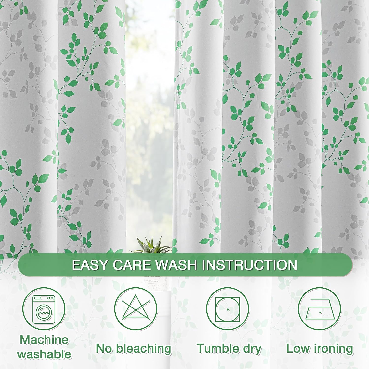 Meetsky 95% Blackout Curtains for Bedroom, Green and Grey Leaf Curtains 84 Inches Long 2 Panels, Patterned Curtain Living Room Thermal Insu…