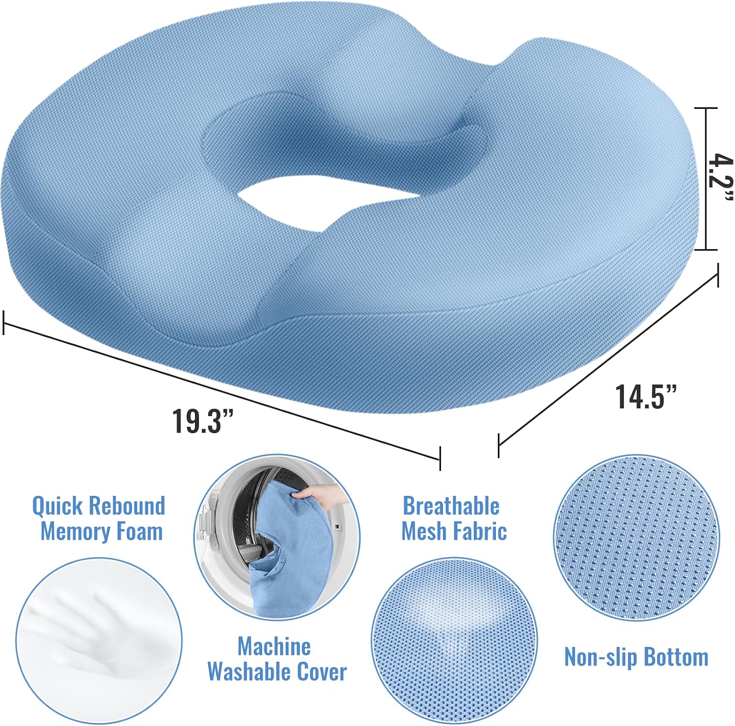 CloudBliss Donut Pillow Seat Cushion Chair Pad for Tailbone and Hemorrhoids, Memory Foam Seat Chair Cushion for Men and Women for Home & Of…