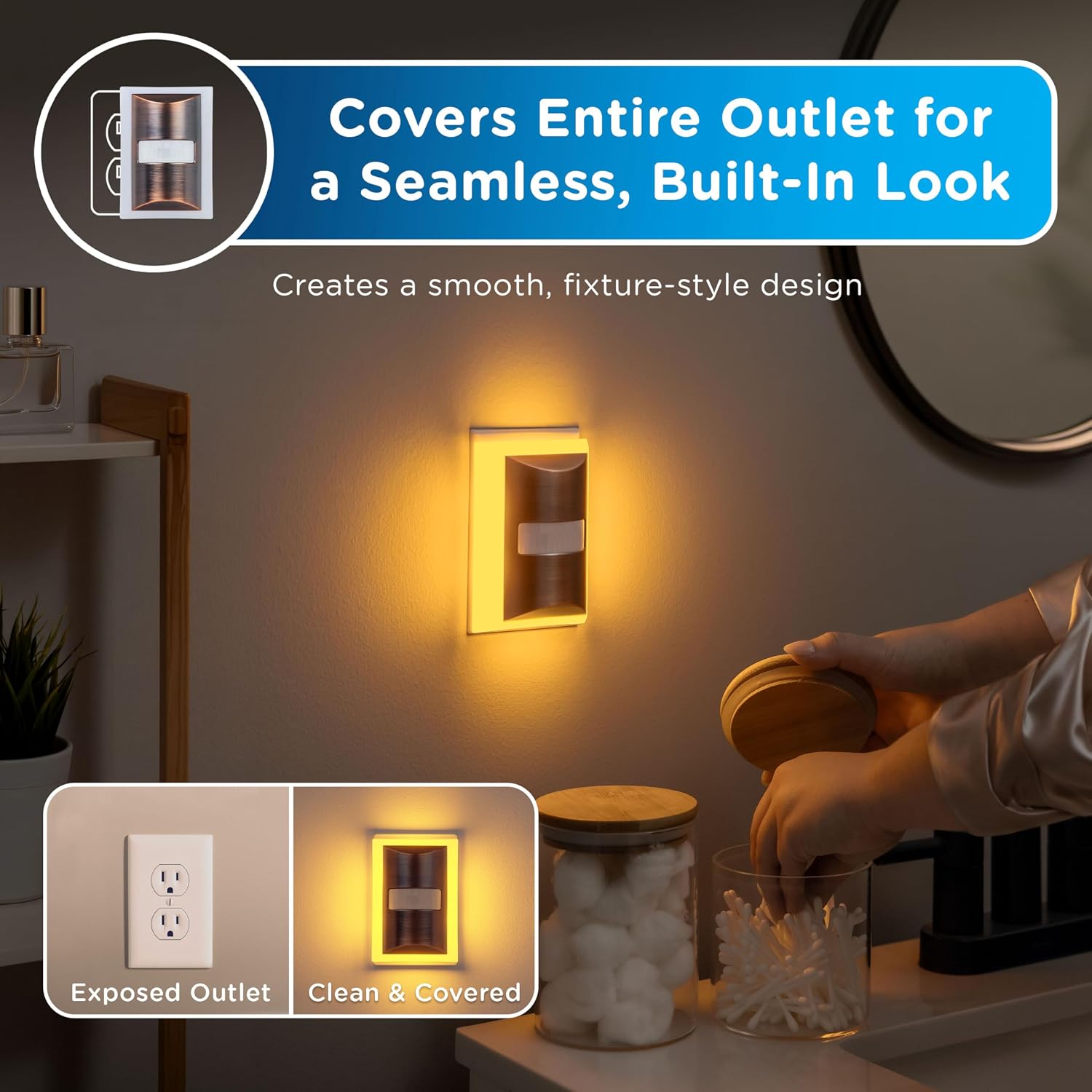 Enbrighten SleepLite LED Night Light Motion Sensor Nightlight Dusk to Dawn Amber Lights Ambient Lighting Room Decor for Bedroom Baby…
