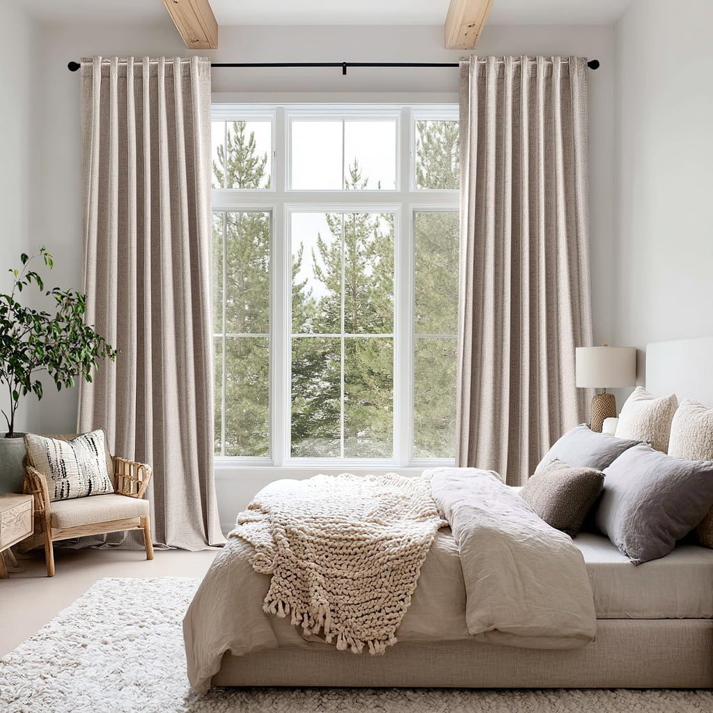 Miulee 100% Blackout Linen Curtains for Bedroom, Khaki Solid Luxury Decor Thermal Insulation Room Darkening Drapes for Living Room Nursery…