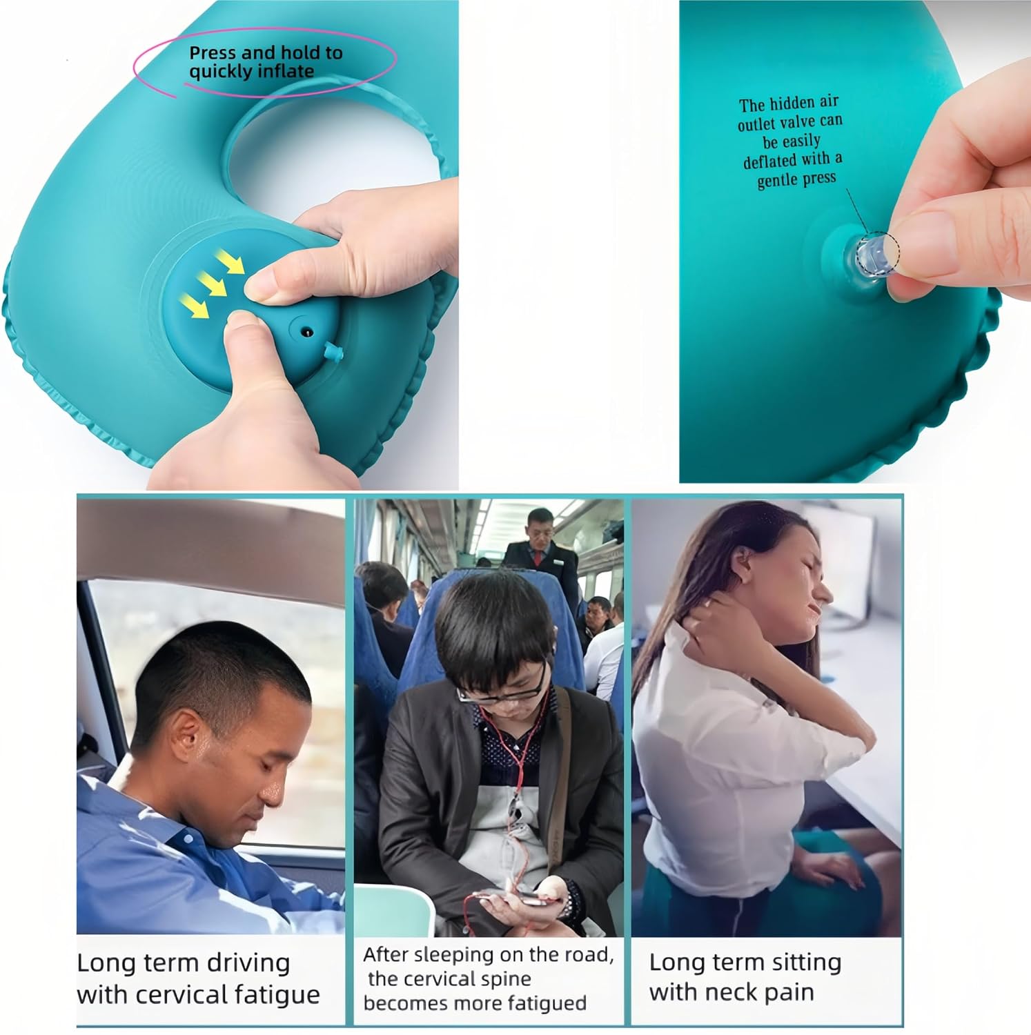 18-30s Quick Inflate /Deflate Neck Pillow for Travel - Adjustable Cervical Support with Dual Buckles, Breathable Milk Silk, Compact…