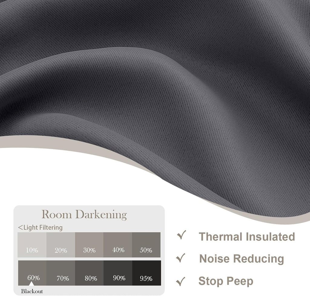 Gwine Charcoal Grey Blackout Curtains for Bedroom 84 inches Long 2 Panels Set, Solid Noise Reducing Thermal Insulated Blackout Curtains…