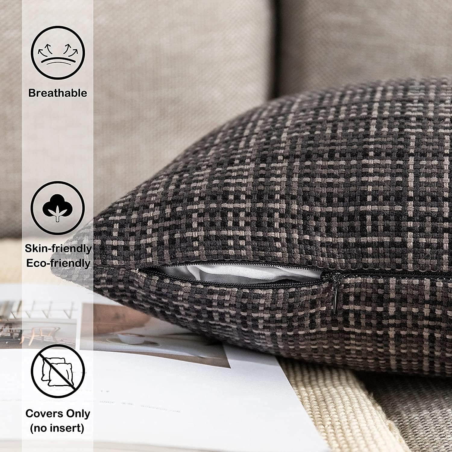 Kevin Textile Outdoor Waterproof Throw Pillow Covers 14x24 Inch Pack of 2 Woven Faux Linen Farmhouse Decorative Water Resistant Lumbar…