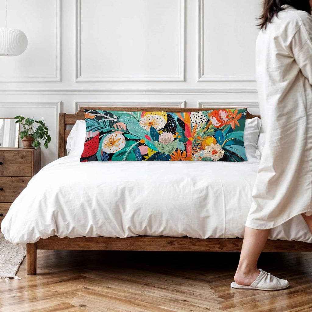 Abstract Boho Tropical Floral Body Pillow Covers 20x54, Trendy Maximalist Eclectic Colorful Botanical Long Body Pillow Case Cover with…