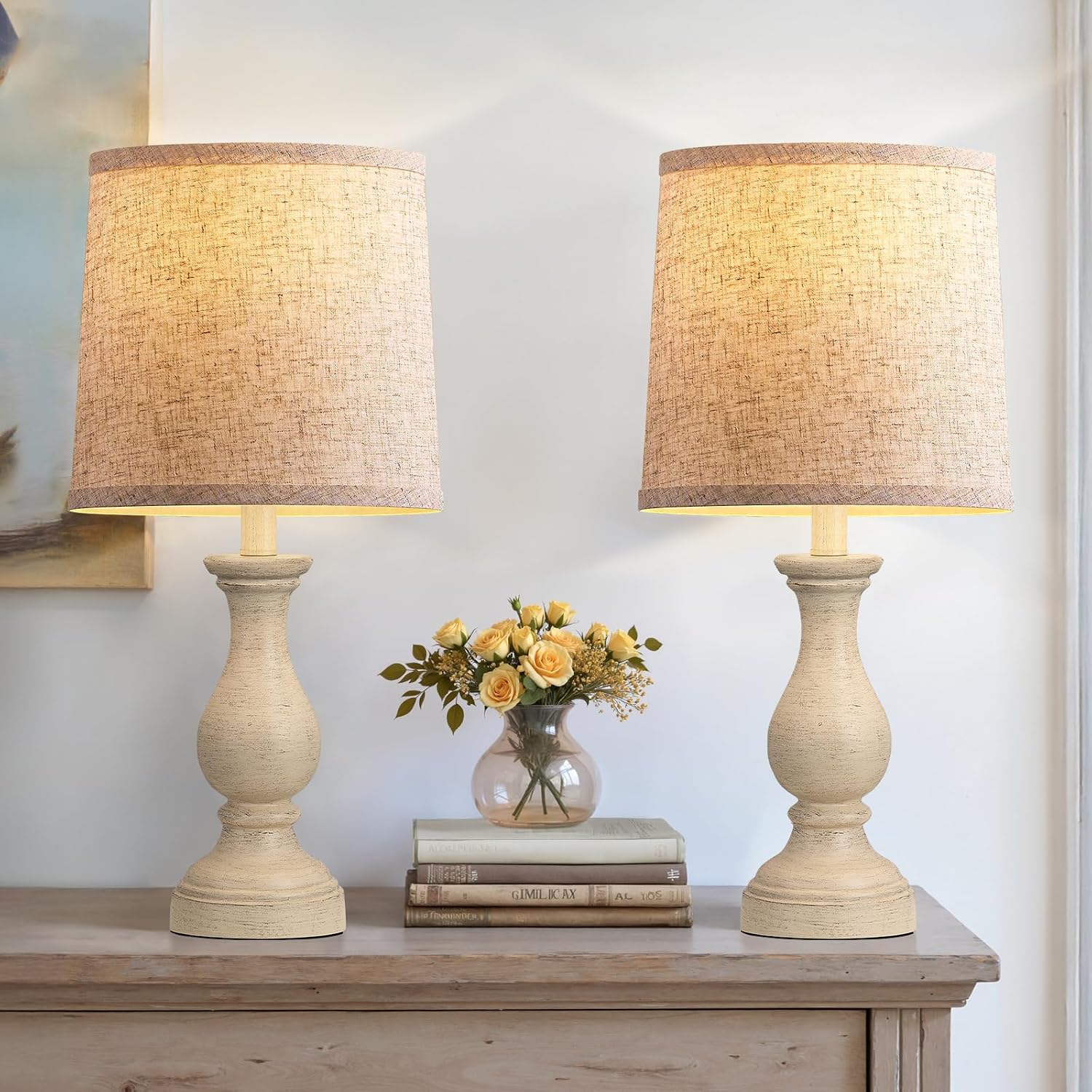 Seealle Farmhouse Table Lamps Set of 2 - Rustic Lamp for Bedroom Living Room, 22" Boho Bedside Lamps for Night Stands End Table Office…