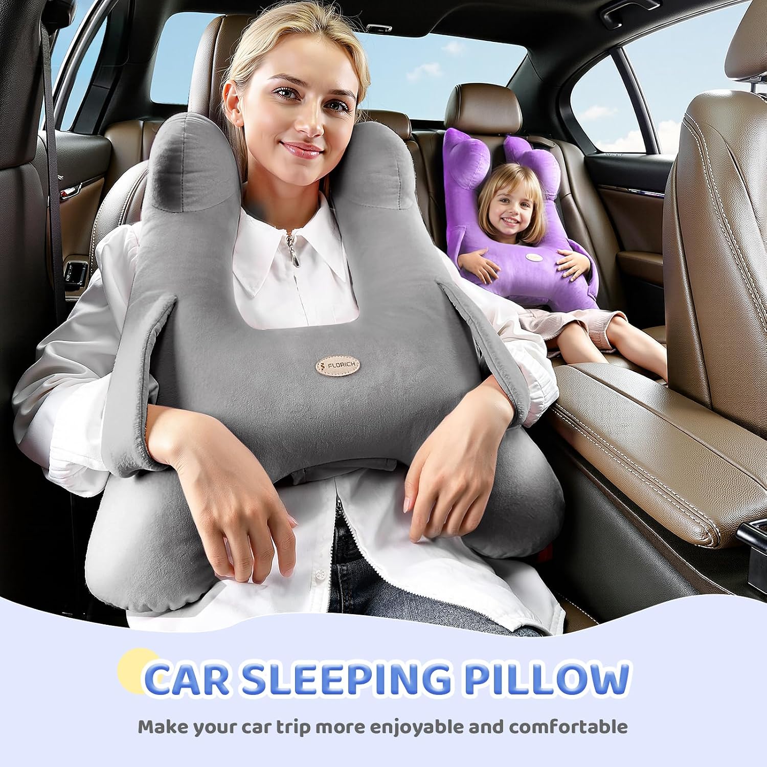 FLORICH Kids Travel Pillow, Car Sleeping Travel Pillow for Kids, Washable H-Shaped Pillow for Adults and Children to Support Head and…