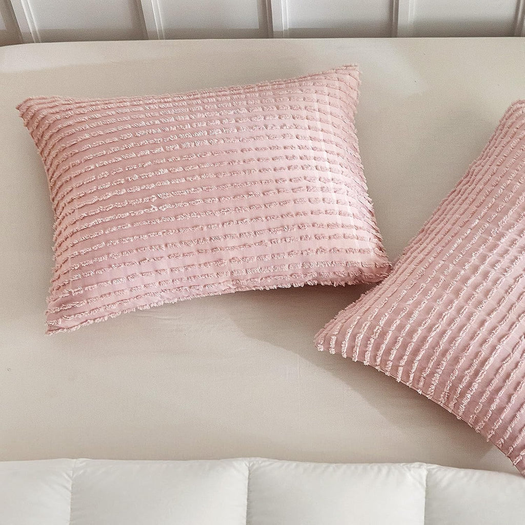 Warmdern Pink Pillow Covers King Pillow Cases Soft Microfiber Pillow Cases Set of 2 Boho Textured Pillowcase with Envelope Closure(Pink, Ki…
