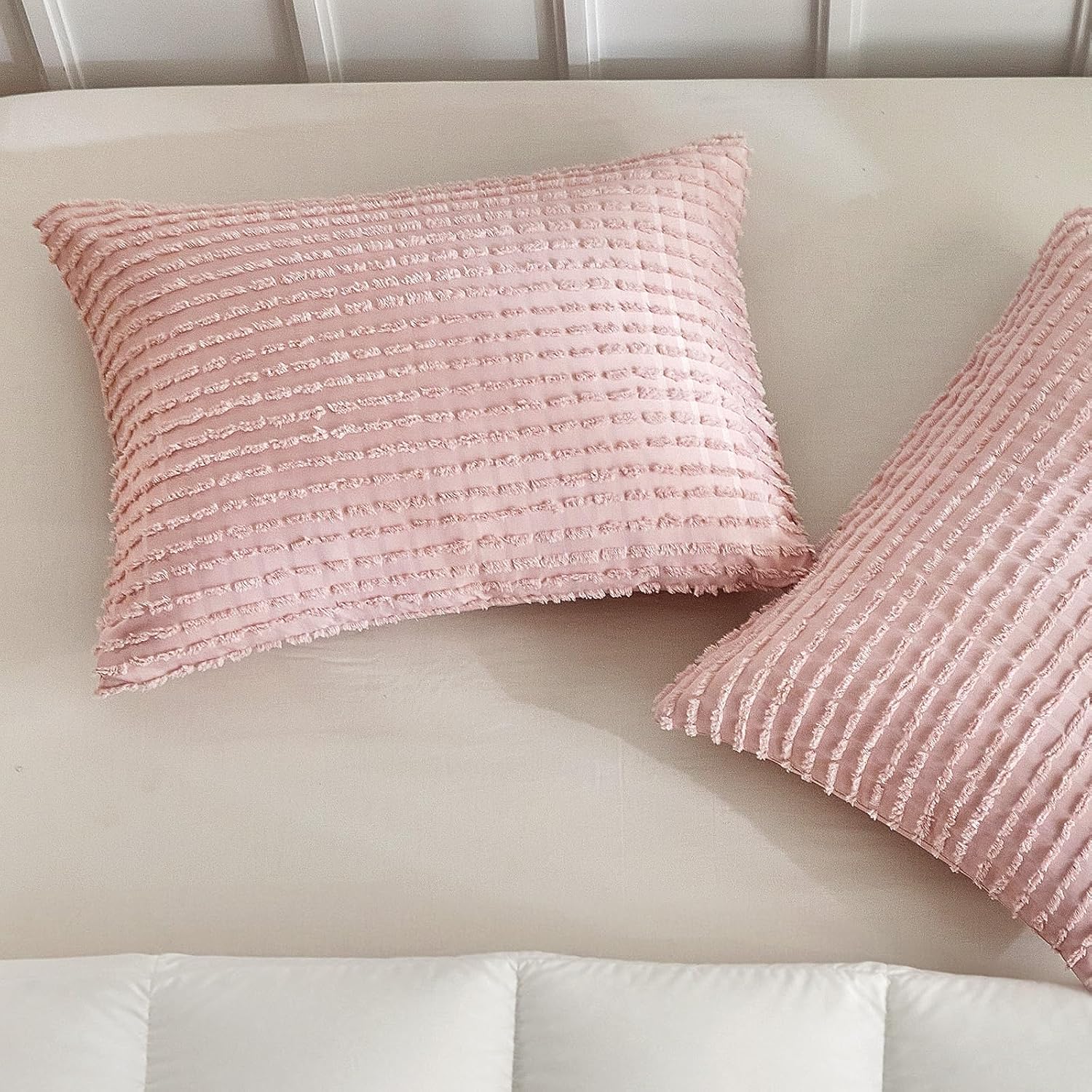 Warmdern Pink Pillow Covers King Pillow Cases Soft Microfiber Pillow Cases Set of 2 Boho Textured Pillowcase with Envelope Closure(Pink, Ki…