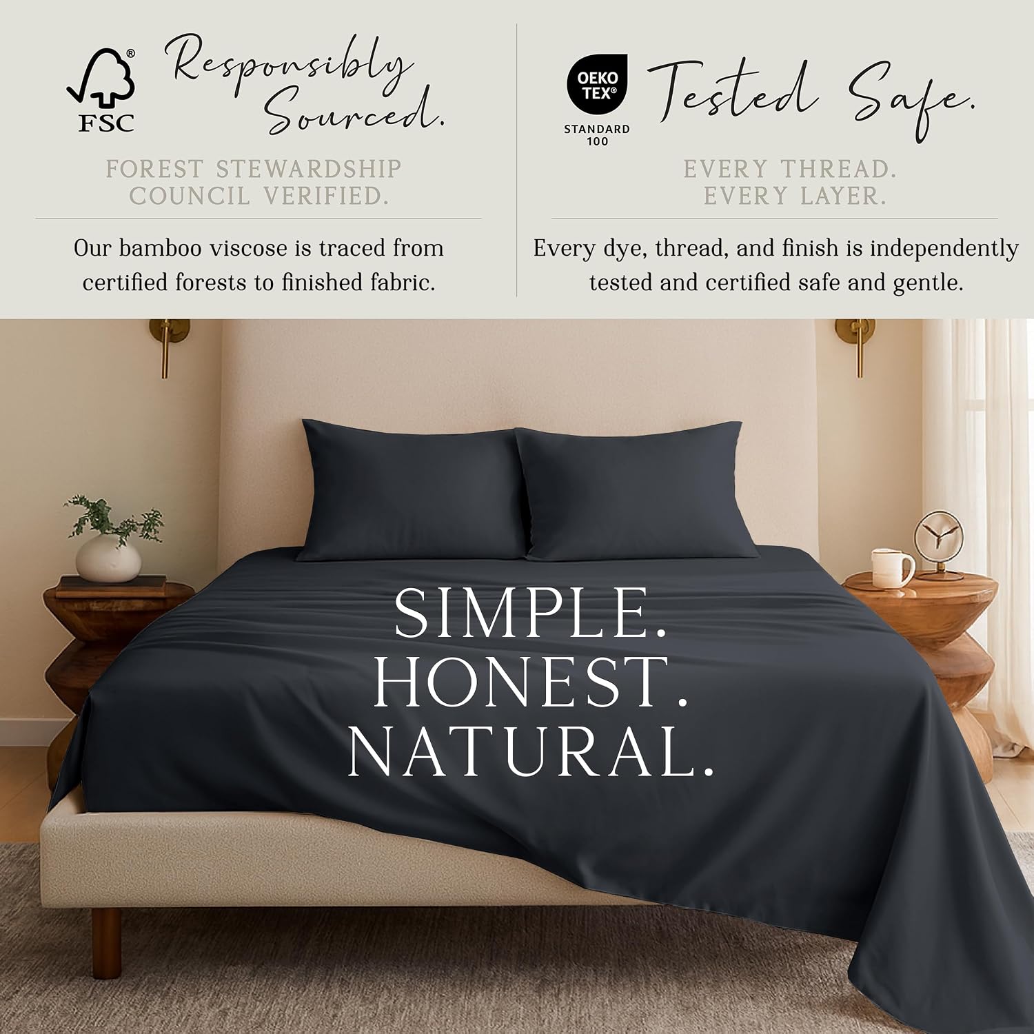 KARISSA MAE 7 Piece Pure Viscose from Bamboo Split King Size Sheet Set | 100% FSC Certified | Luxuriously Soft | Cooling | 18" Deep…