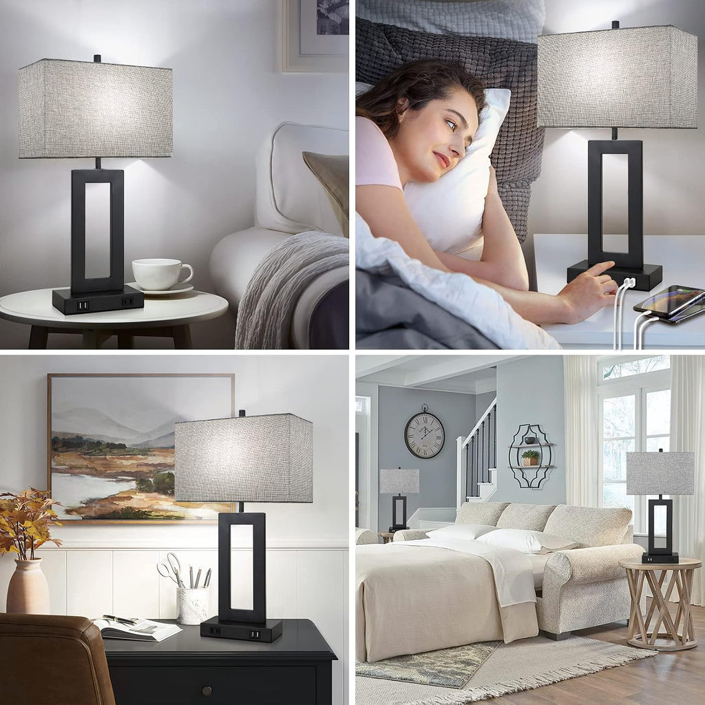 Tobusa Set of 2 Modern Touch Control Table Lamps with 2 USB Ports, 22’’ Large Bedside Nightstand Lamps 3-Way Dimmable Desk Lamp With Grey F…